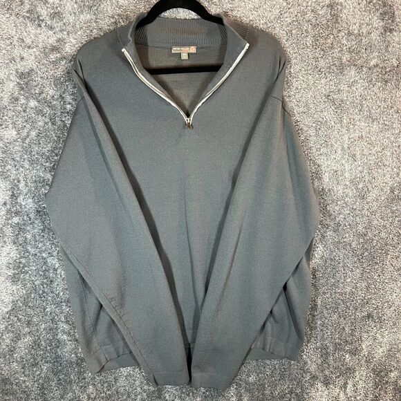 Peter Millar Sweater Mens XXL Grey Warmth Element Merino Wool 1/4 Zip Preppy - Picture 1 of 7